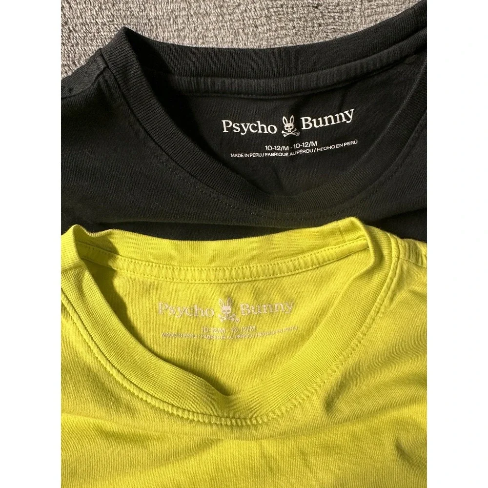 Lot Of 2 Psycho Bunny Shirts Boy's Medium Black Green Skull Pima Cotton